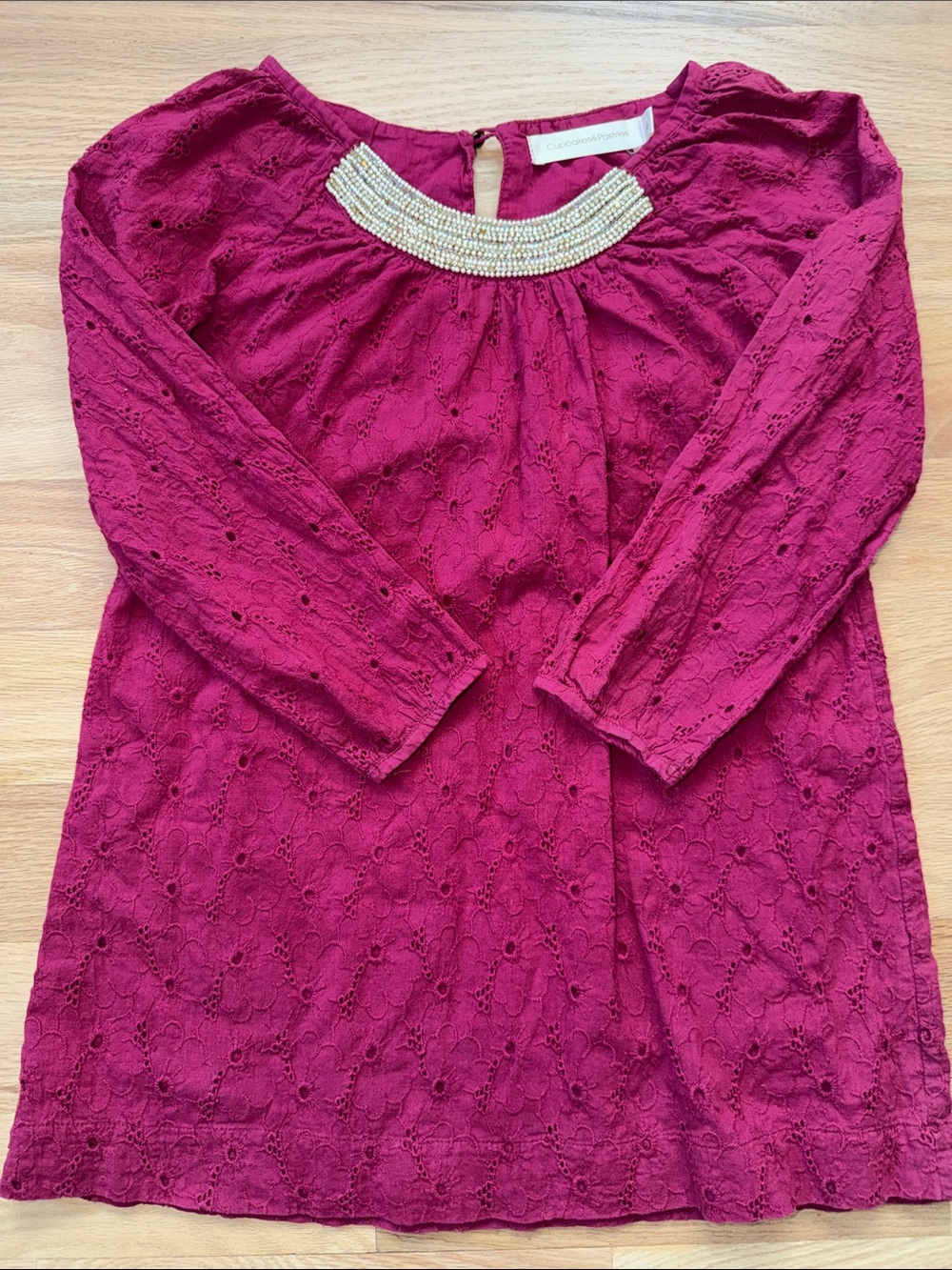Cupcakes & Pastries Magenta Eyelet Dress 100% cotton Beaded Neckline Sz 6